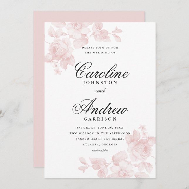 Invitation Mariage vintage Floral élégant (Devant / Derrière)