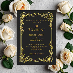 Invitation Mariage vintage floral noir or