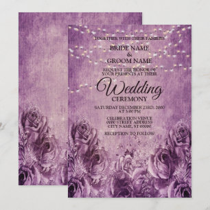 Invitation Mariage Vintage floral Roses Roses Lilas Violet