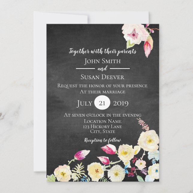 Invitation Mariage Vintage Floral Rustique Chalkboard (Devant)