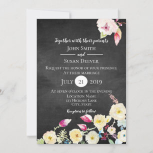 Invitation Mariage Vintage Floral Rustique Chalkboard