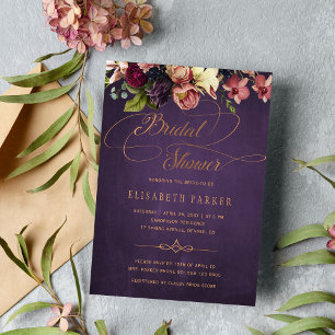 Invitation Mariage vintage floral violet or script