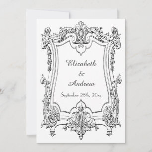 Invitation Mariage Vintage Français Cadre Double Face
