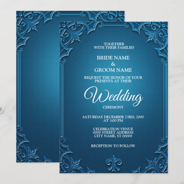 Invitation Mariage Vintage Géométrique Sarcelle Turquoise Élé (Devant / Derrière)