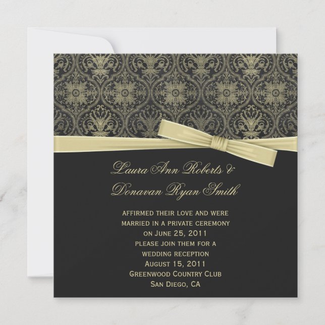 Invitation Mariage vintage Gold Black Damask Post (Devant)