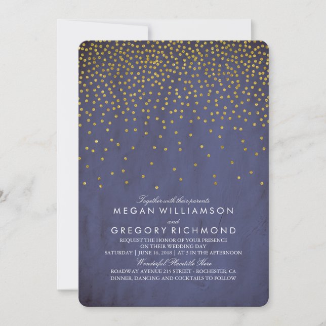 Invitation Mariage vintage Gold Confetti (Devant)