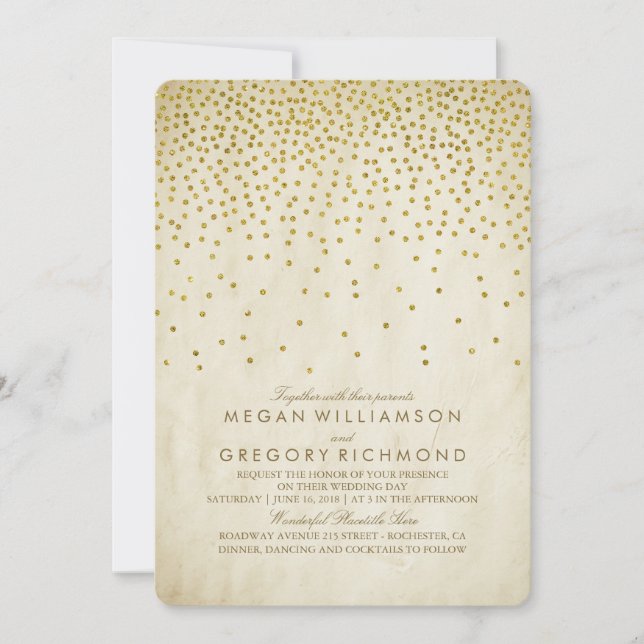 Invitation Mariage vintage Gold Confetti (Devant)