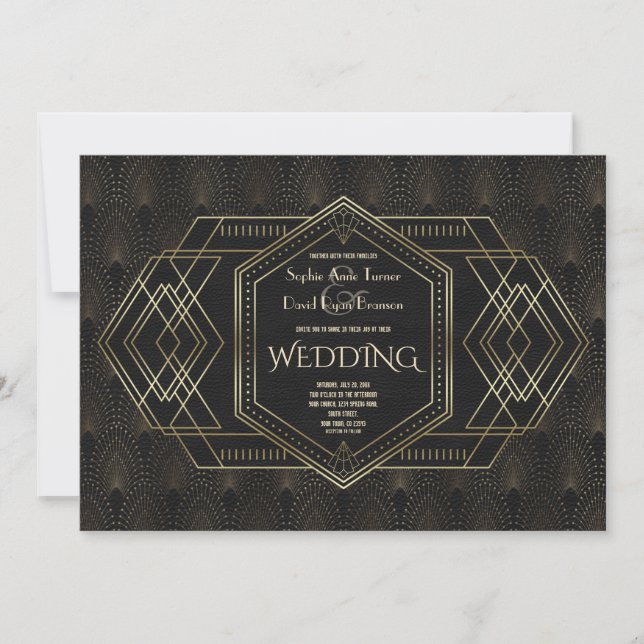 Invitation Mariage vintage Gold Great Gatsby (Devant)