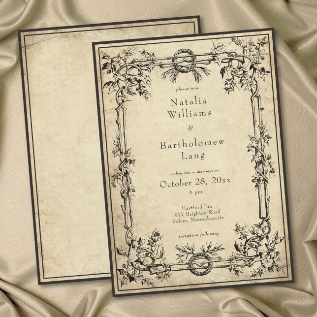 Invitation Mariage Vintage Gothique Médiéval sur Parchemin de (Vintage Gothic Medieval Ivy Parchment Wedding Invitation)