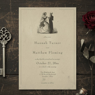 Invitation Mariage Vintage Gothique Toile Marron