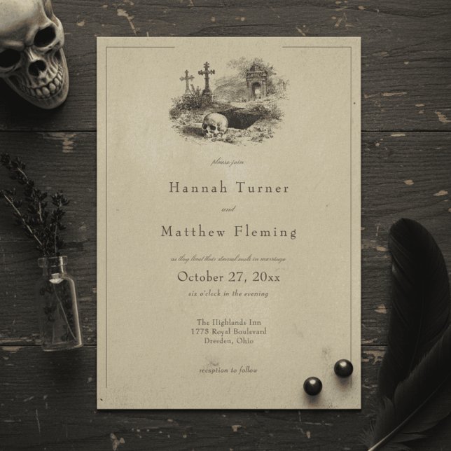 Invitation Mariage Vintage Gothique Toile Noir Tan (Créateur téléchargé)