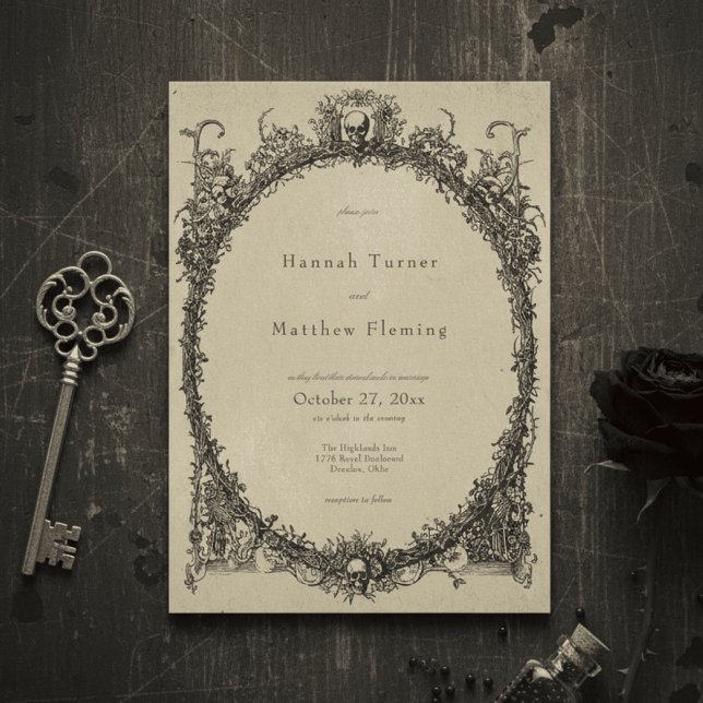 Invitation Mariage Vintage Gothique Toile Noir Tan (Créateur téléchargé)