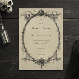 Invitation Mariage Vintage Gothique Toile Noir Tan
