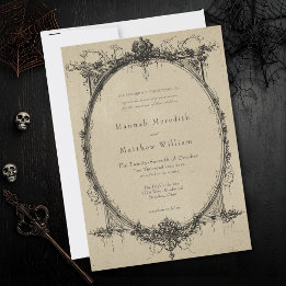 Invitation Mariage Vintage Gothique Toile Noir Tan