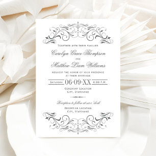 Invitation Mariage vintage Gris Charbon