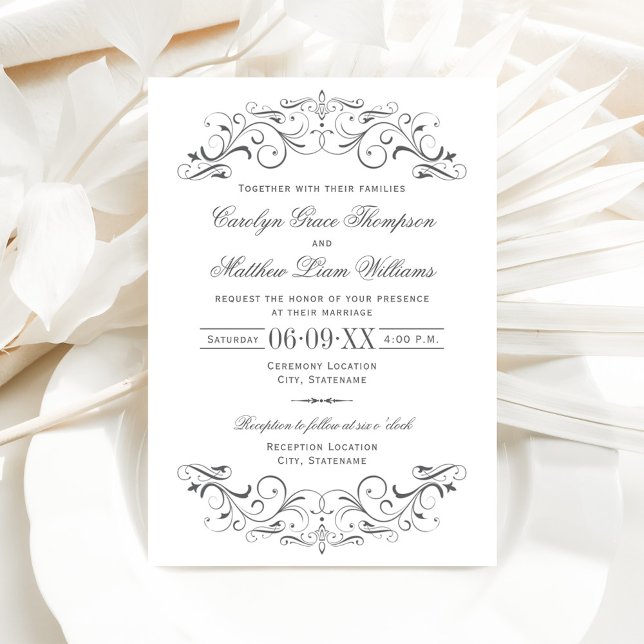 Invitation Mariage vintage Gris Charbon (Créateur téléchargé)