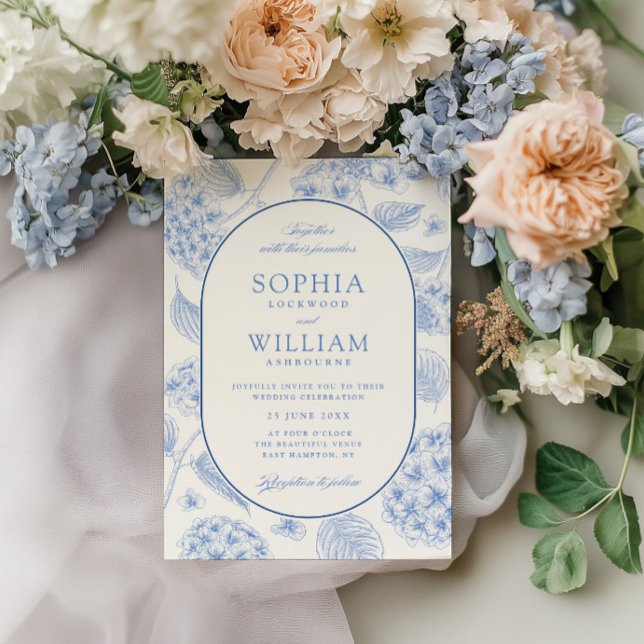 Invitation Mariage Vintage Hydrangea Bleu (Créateur téléchargé)