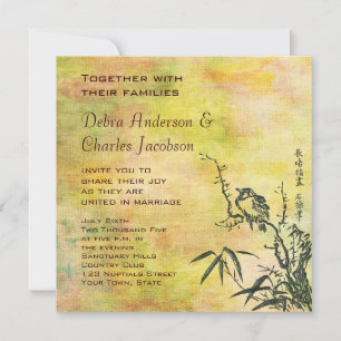 Invitation Mariage vintage japonais d'oiseaux