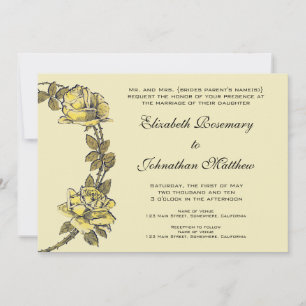 Invitation Mariage vintage, Jaune Antique Jardin Rose Wreath