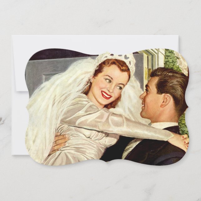 Invitation Mariage Vintage Jeunes Mariés, Réception de Mariag (Devant)
