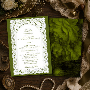 Invitation Mariage Vintage Lace Old Money Vert Olive