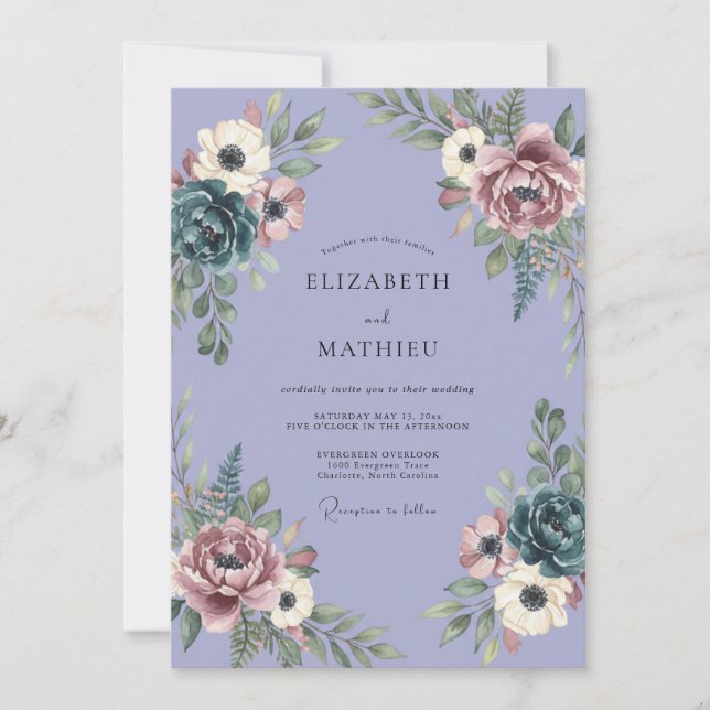 Invitation Mariage Vintage Lavande Humeur (Devant)
