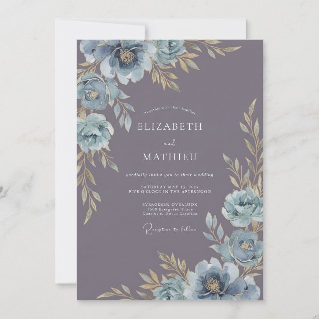 Invitation Mariage Vintage Lavande Poussiéreuse Humeur (Devant)