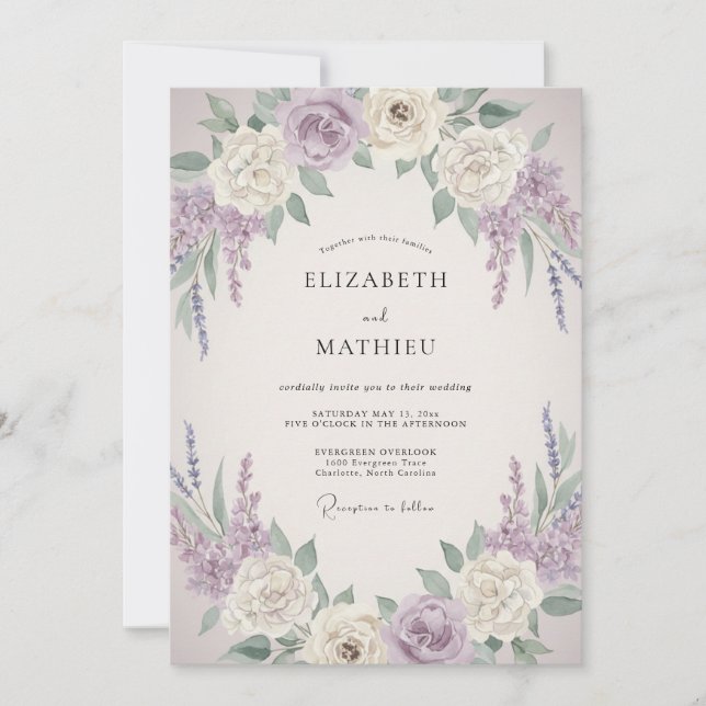 Invitation Mariage Vintage Lavande Raffiné (Devant)