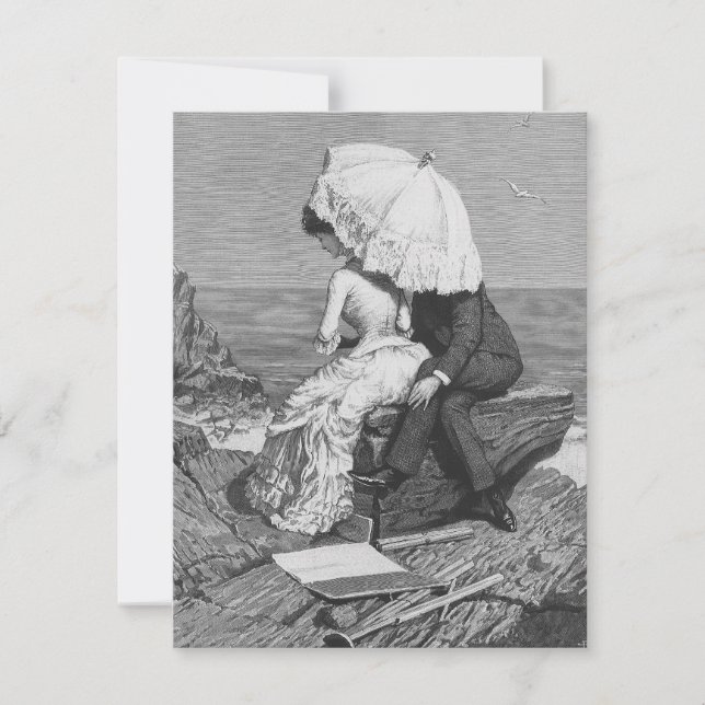 Invitation Mariage vintage, les mariés de la plage (Devant)