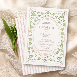 Invitation Mariage vintage Lily Valley Rose Vert Nouveau