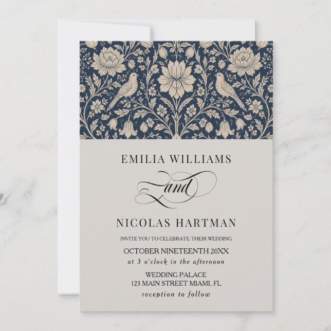 Invitation Mariage Vintage Luxe Taupe Navy (Devant)