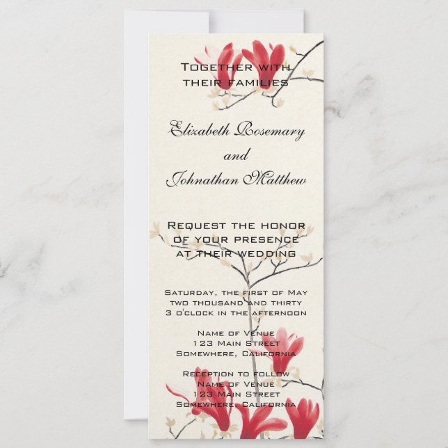 Invitation Mariage vintage, Magnolia japonais rose (Devant)