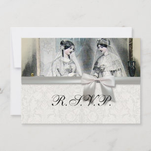 Invitation Mariage Vintage Mariée Blanc Antique