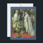 Invitation Mariage Vintage, Mariée et Marié avec Ménorah<br><div class="desc">Illustration vintage d'amour et de romance de cérémonie de mariage représentant un couple se mariant dans une belle synagogue avec des vitraux,  des fleurs et une ménorah à sept branches. La mariée porte une longue robe de mariée blanche et le marié est beau dans son smoking.</div>
