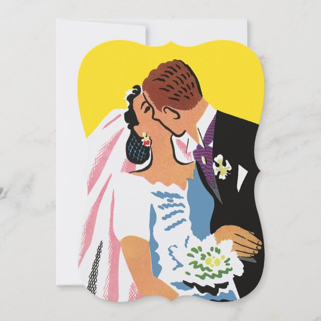 Invitation Mariage Vintage, Mariée Rétro Fête de Fiançailles (Devant)