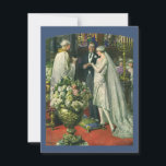 Invitation Mariage Vintage, Mariés avec Menorah<br><div class="desc">Illustration vintage d'amour et de romance de cérémonie de mariage représentant un couple se mariant dans une belle synagogue avec des vitraux,  des fleurs et une menorah à sept branches. La mariée porte une longue robe de mariée blanche et le marié est élégant dans son smoking.</div>