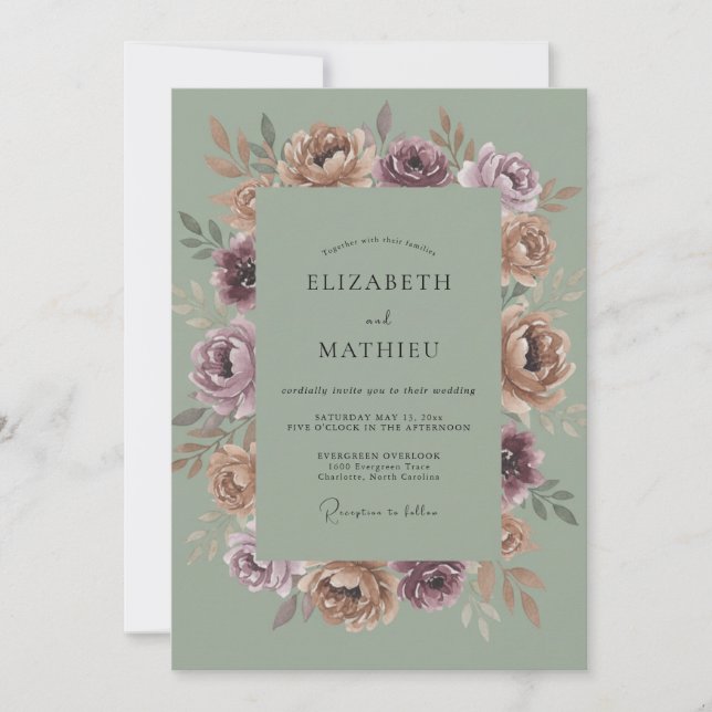 Invitation Mariage Vintage Maussade Vert Sauge (Devant)