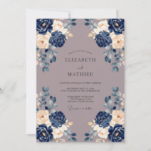 Invitation Mariage Vintage Mauve Indigo Pivoine