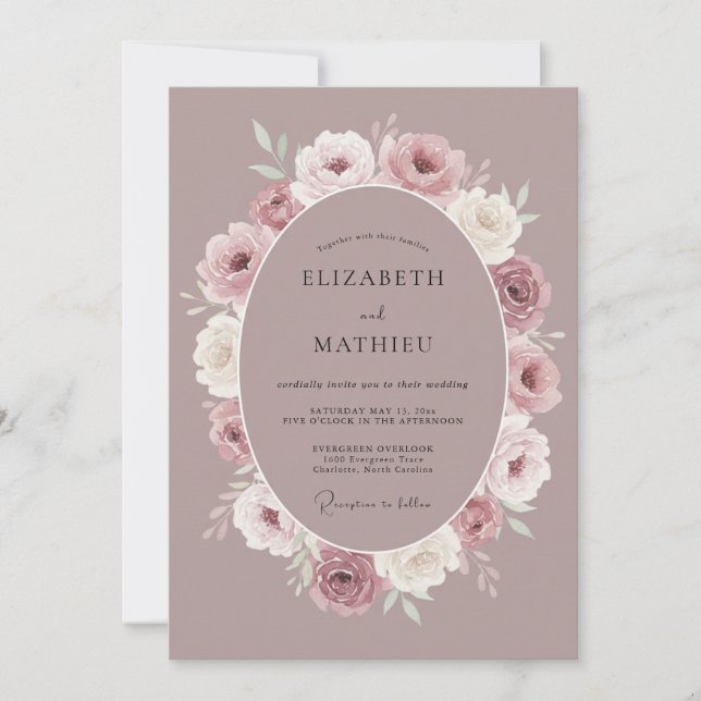 Invitation Mariage Vintage Mauve Poli (Devant)