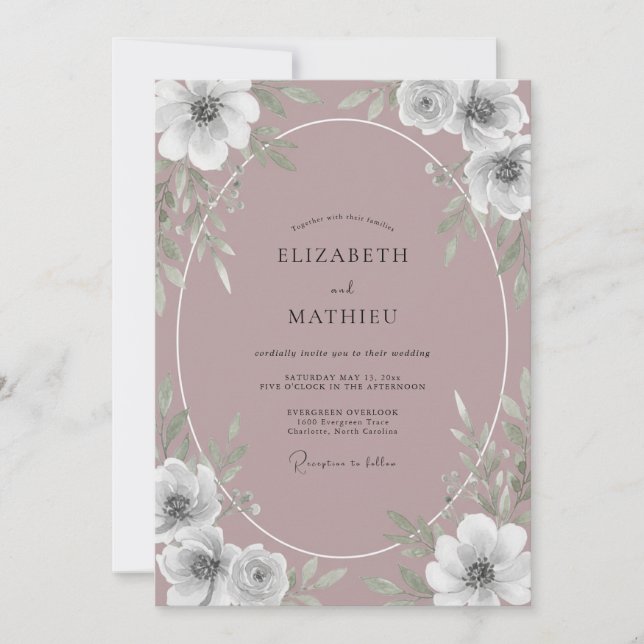 Invitation Mariage Vintage Mauve Serein (Devant)