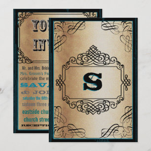 Invitation Mariage Vintage Métalisé Or Style Affiche Noir