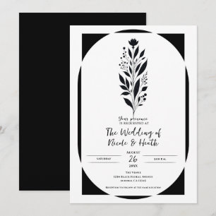 Invitation Mariage Vintage Moderne Fleurs Hautes Noir & Blanc