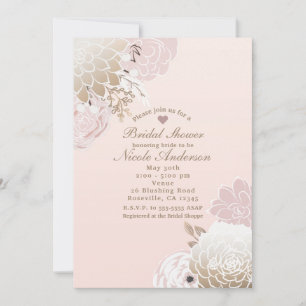 Invitation Mariage Vintage Moderne Rose et Or Fleurs Shower