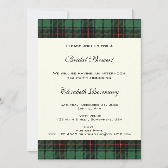 Invitation Mariage Vintage, Motif Tartan Davidson (Devant)