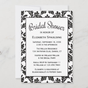 Invitation Mariage Vintage Noir & Blanc Damassé Floral