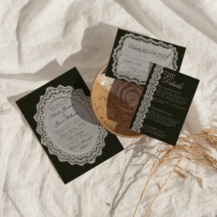 Invitation Mariage Vintage Noir Blanc Dentelle Doily Ancien A