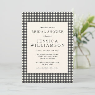 Invitation Mariage Vintage Noir Blanc Gingham Carreaux Shower