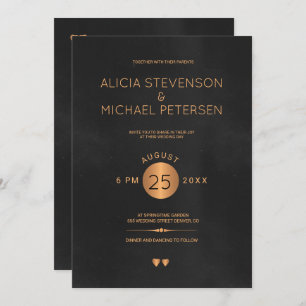 Invitation Mariage vintage noir et métallique en cuivre