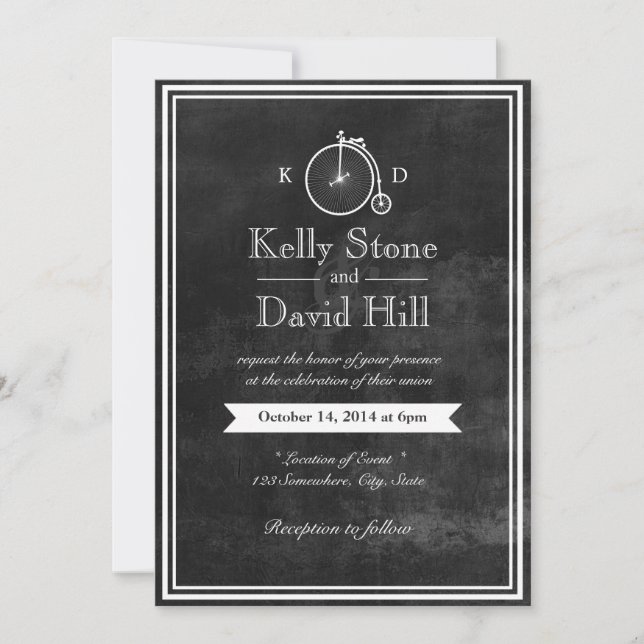 Invitation Mariage Vintage Old Bike Hipster Chalkboard (Devant)
