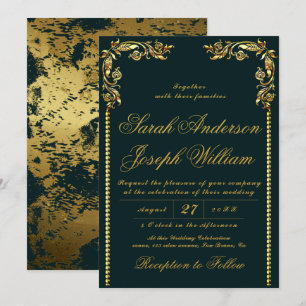 Invitation Mariage Vintage or et huile d'or de luxe Invitat